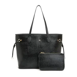 KLEIO Vegan Leather Croco Embossed Carry It All Tote Shopping Bag for Women (Black)