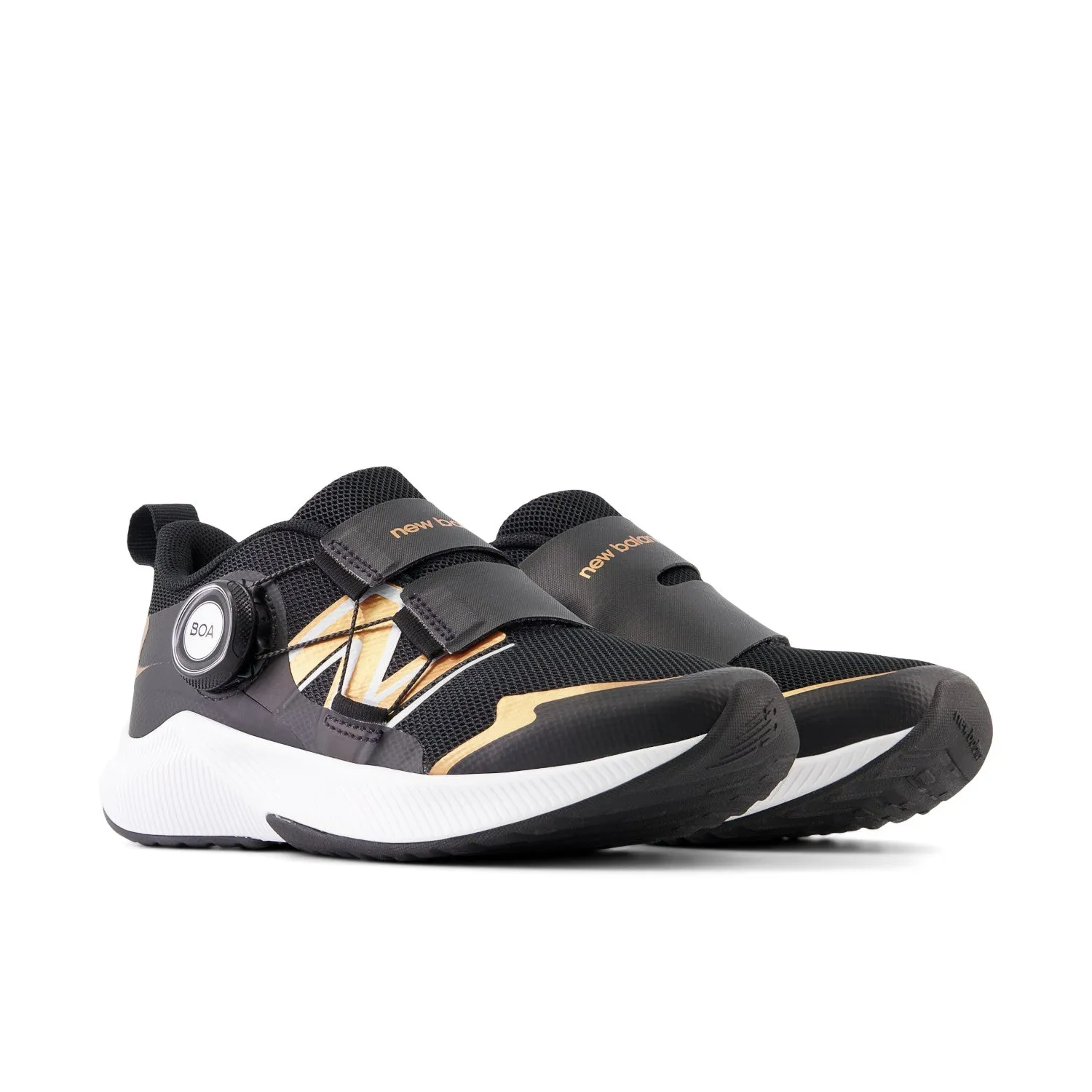 Little Kid's New Balance DynaSoft Reveal v4 BOA Color: Black with Copper Metallic & Silver Metallic