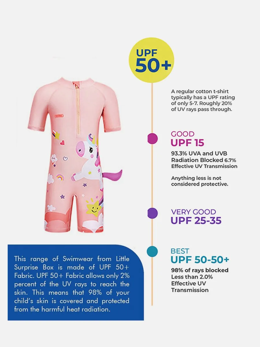 Little Surprise Box 3d Tail Peach Unicorn Swimwear for Toddlers & Kids with UPF 50 (110)