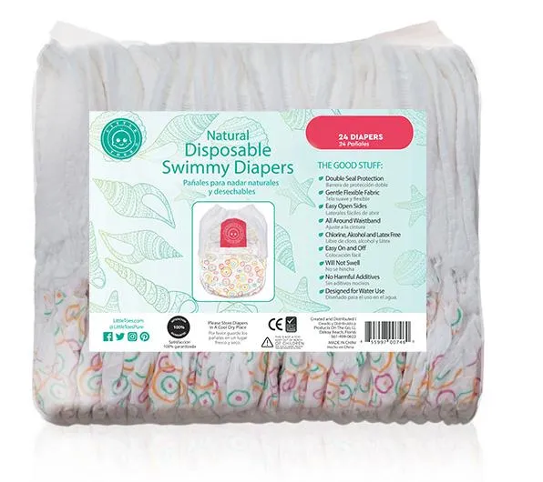 Little Toes Natural Disposable Swimmy Diapers- 24 count Small, Medium and Large