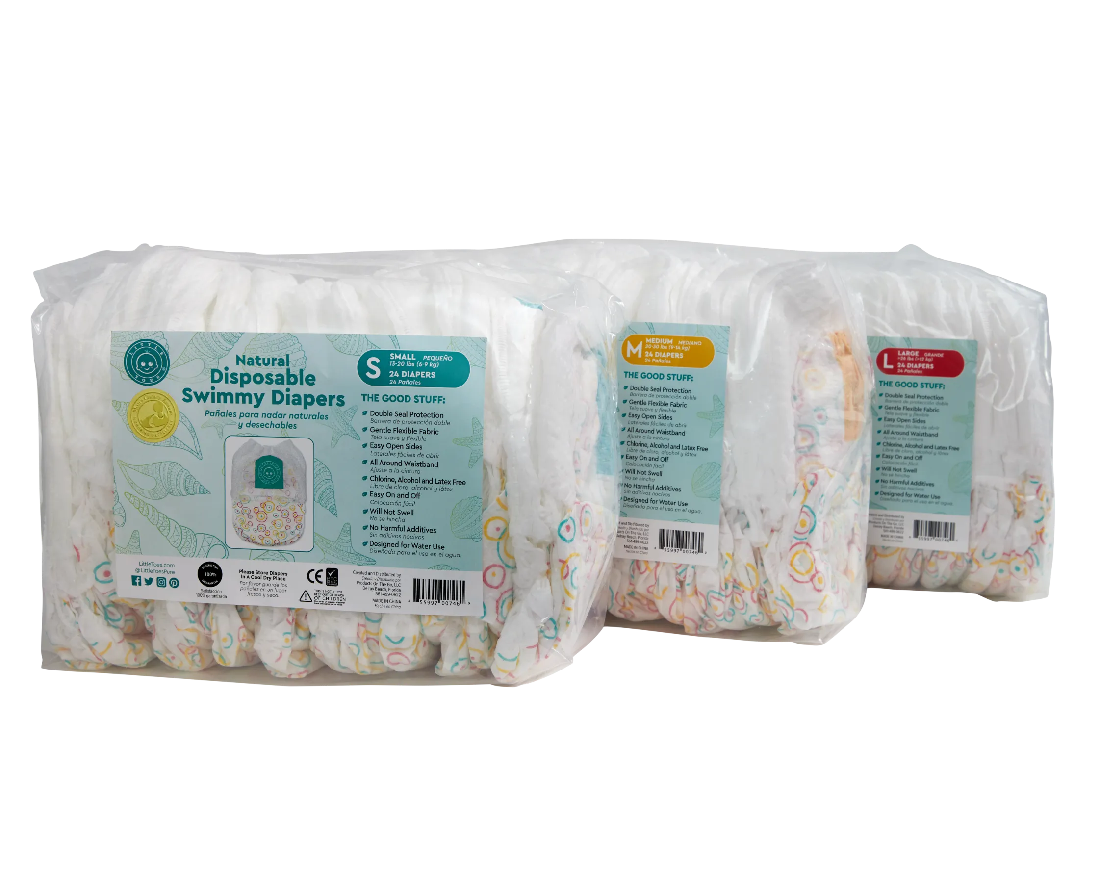 Little Toes Natural Disposable Swimmy Diapers- 24 count Small, Medium and Large