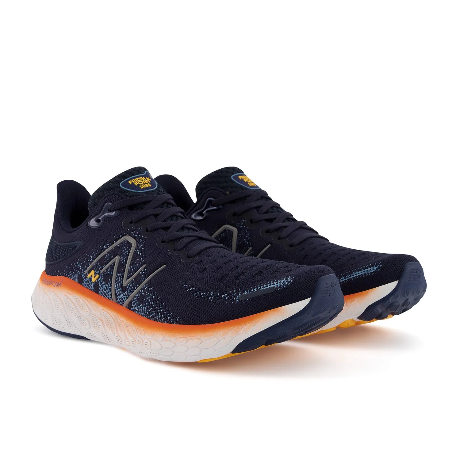 Men's New Balance Fresh Foam X 1080v12 Color: Eclipse with Vibrant Orange and Spring Tide