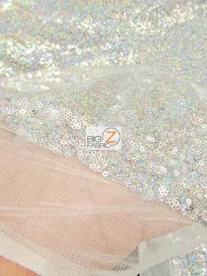 Mini Disc Sequin Nylon Mesh Fabric / Shiny Silver / Sold By The Yard