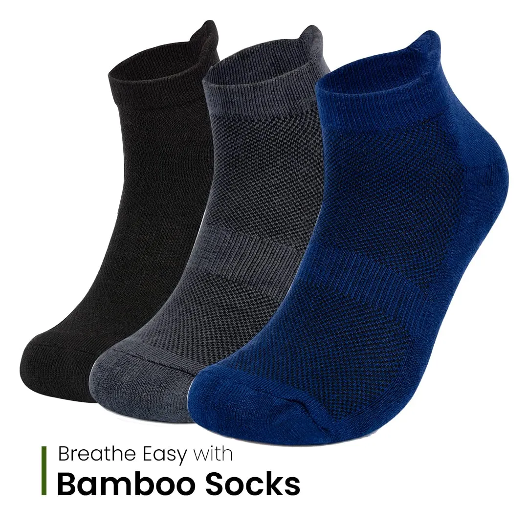 Mush Bamboo Performance Socks for Men || Sports & Casual Wear Ultra Soft, Anti Odor, Breathable Ankle Length Pack of 3 UK Size 6-10 (Black, Dark Grey, Navy Blue & Aqua Blue, White, Sea Green, 6)