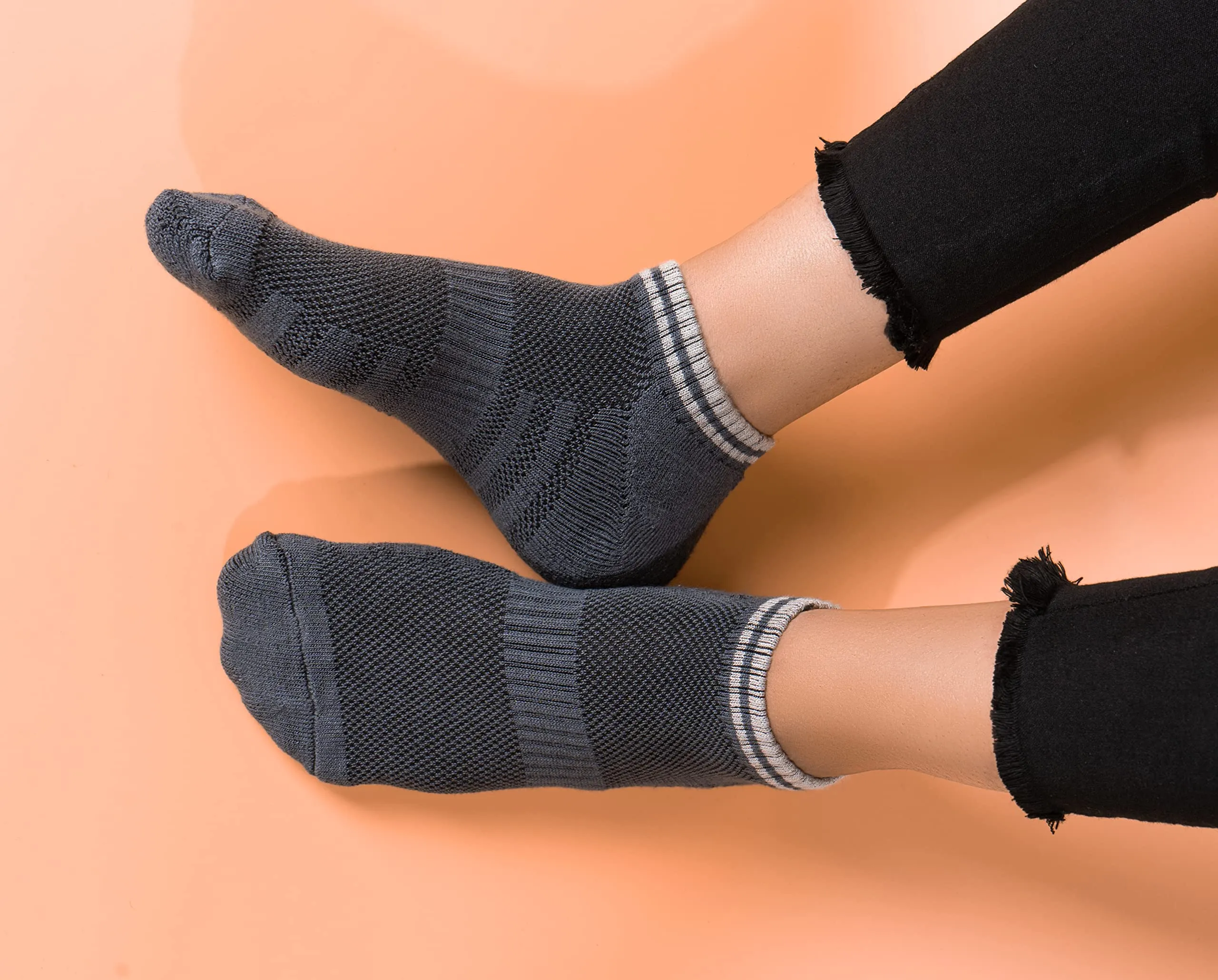 Mush Bamboo Socks for Sports & Casual Wear-Ultra Soft, Anti Odor, Breathable Mesh Design Low Cut Ankle Length (6 Black Navy Dark Grey) UK Size 6-10