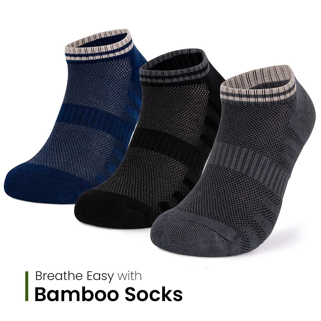 Mush Bamboo Socks for Sports & Casual Wear-Ultra Soft, Anti Odor, Breathable Mesh Design Low Cut Ankle Length (6 Black Navy Dark Grey) UK Size 6-10