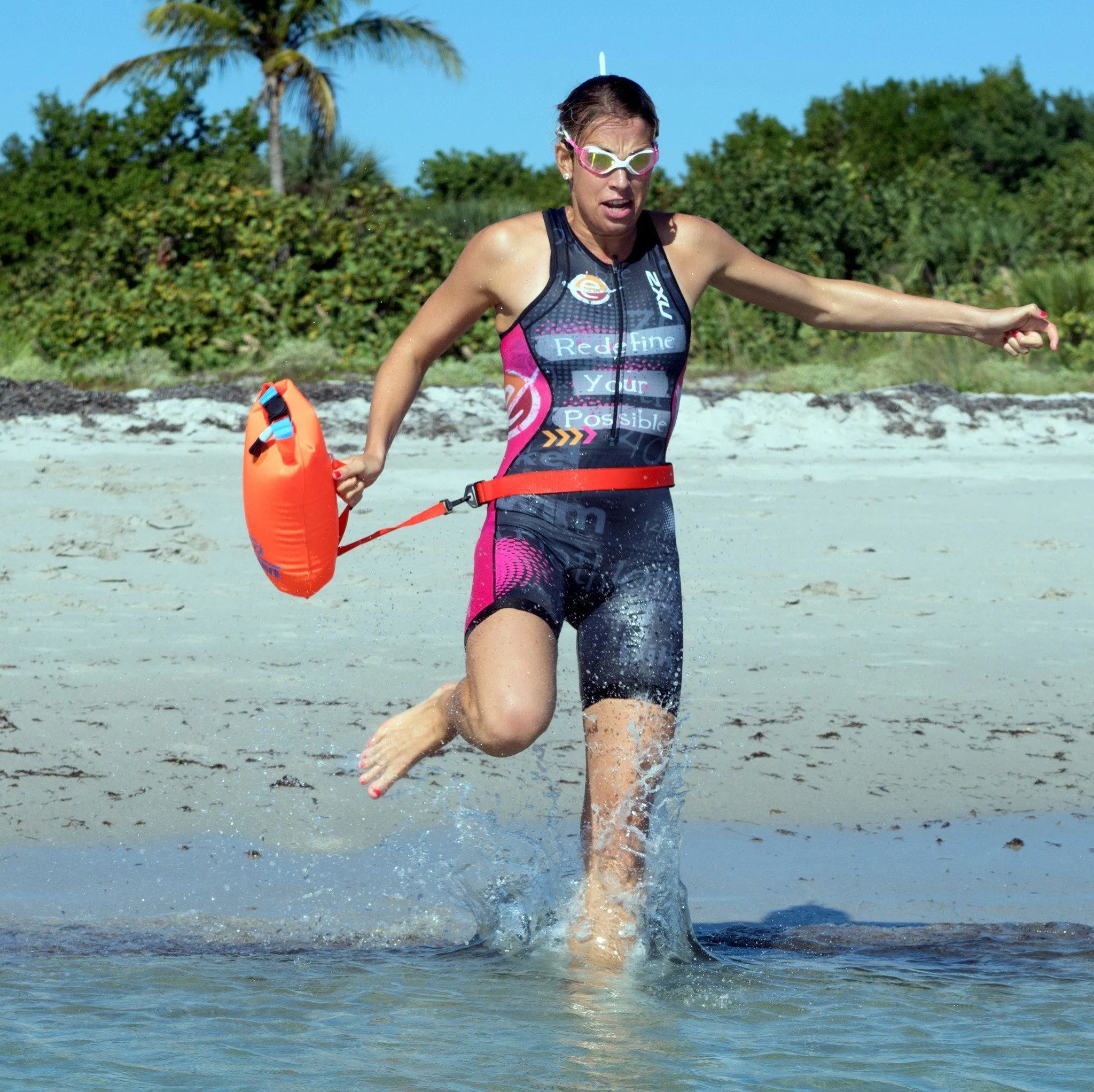 New Wave Open Water Swim Buoy - Medium (15 Liter) w/ Drybag - Nylon TPU Orange