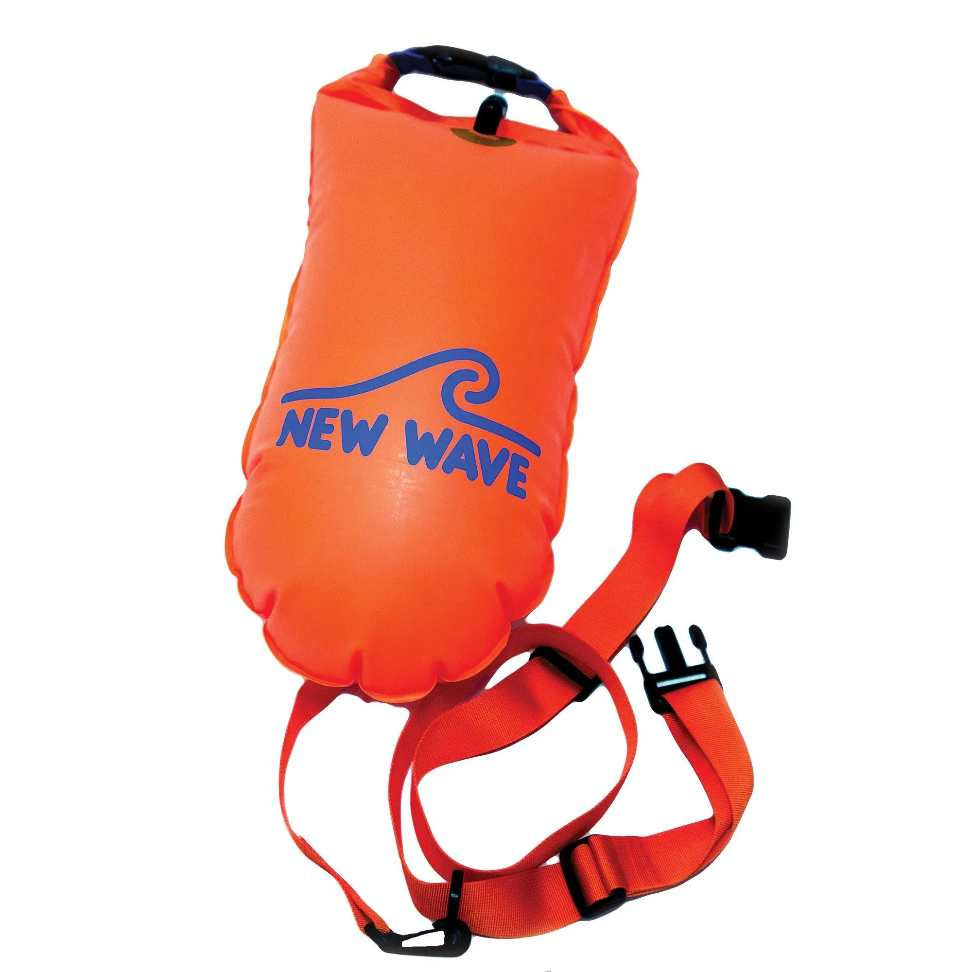 New Wave Open Water Swim Buoy - Medium (15 Liter) w/ Drybag - Nylon TPU Orange