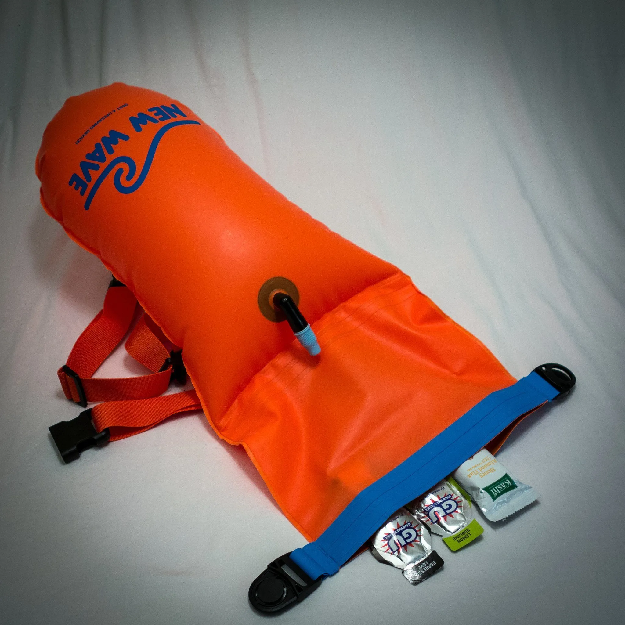 New Wave Open Water Swim Buoy - Medium (15 Liter) w/ Drybag - Nylon TPU Orange