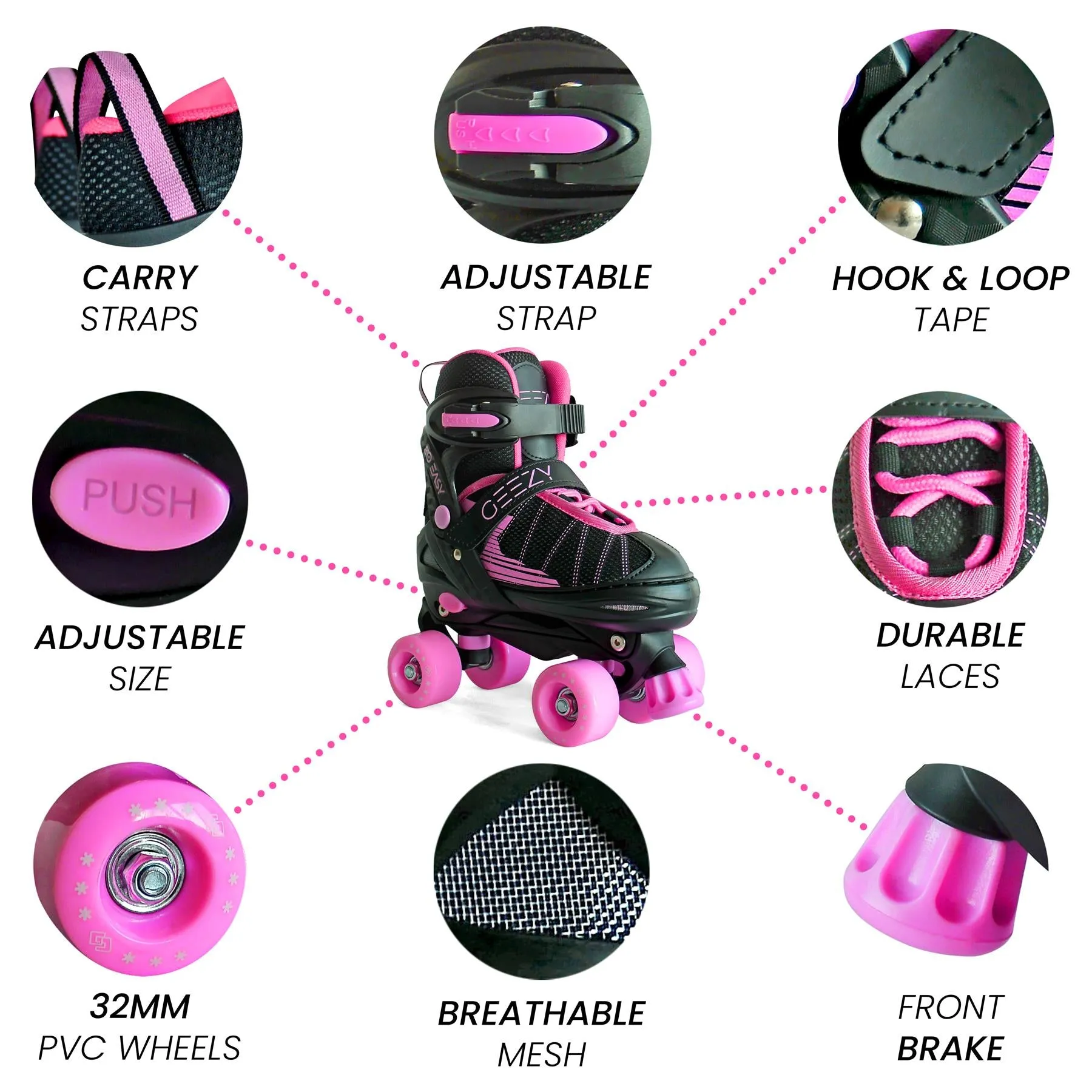 Pink & Black Adjustable Roller Skates