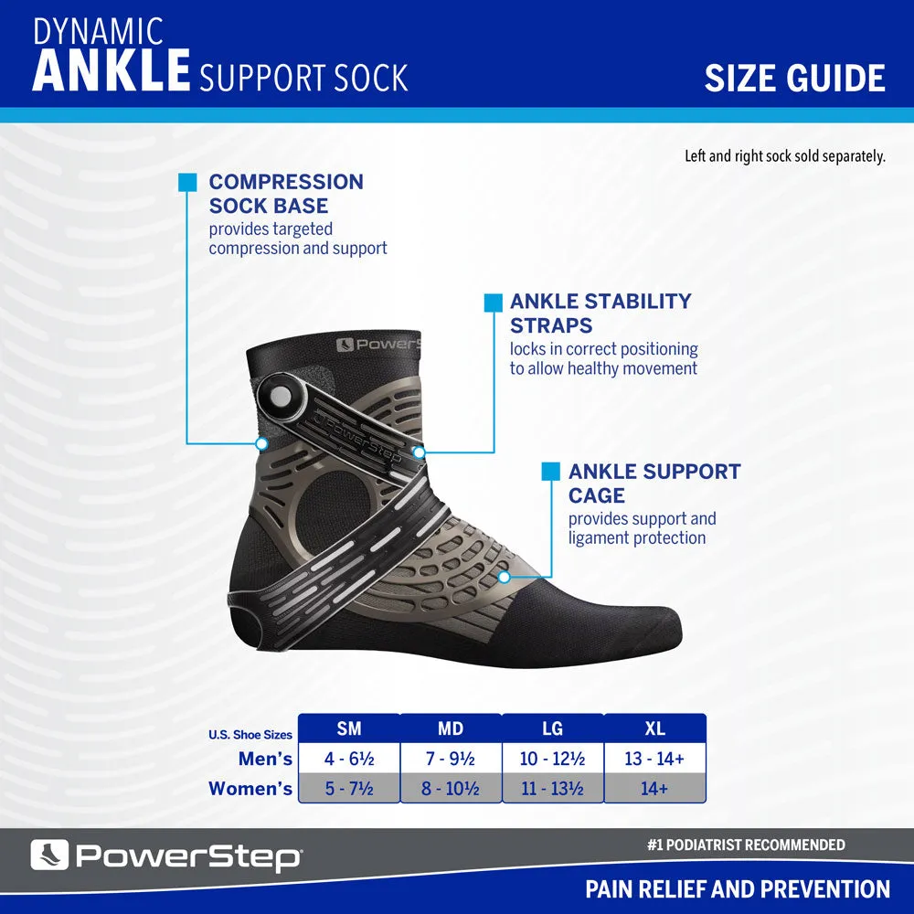 PowerStep Dynamic Ankle Support Sock | Compression Sock & Ankle Support Brace for Ankle Pain and Injuries