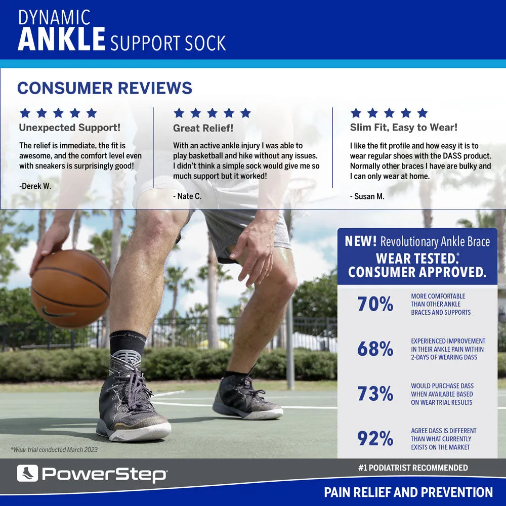 PowerStep Dynamic Ankle Support Sock | Compression Sock & Ankle Support Brace for Ankle Pain and Injuries