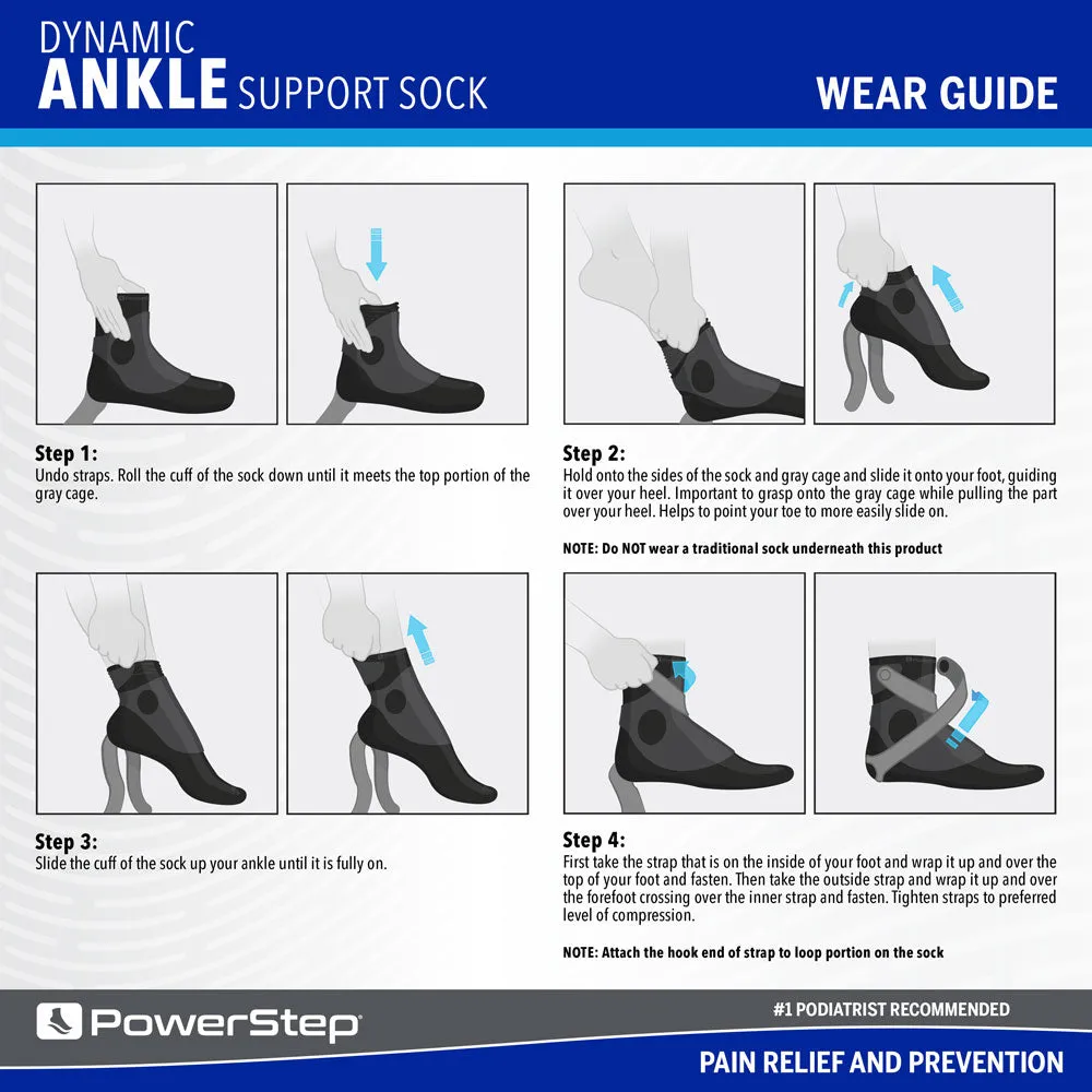 PowerStep Dynamic Ankle Support Sock | Compression Sock & Ankle Support Brace for Ankle Pain and Injuries