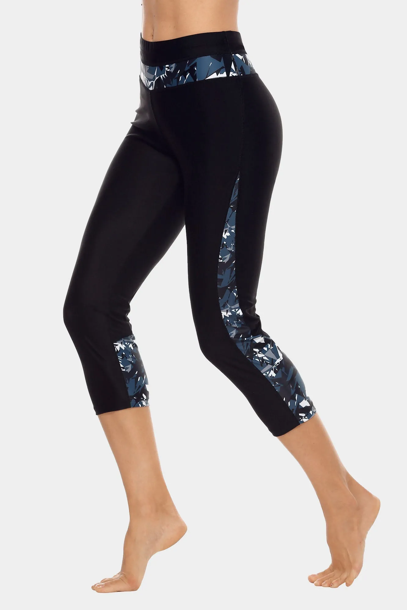 Printed High Waist Capri Swim Tight