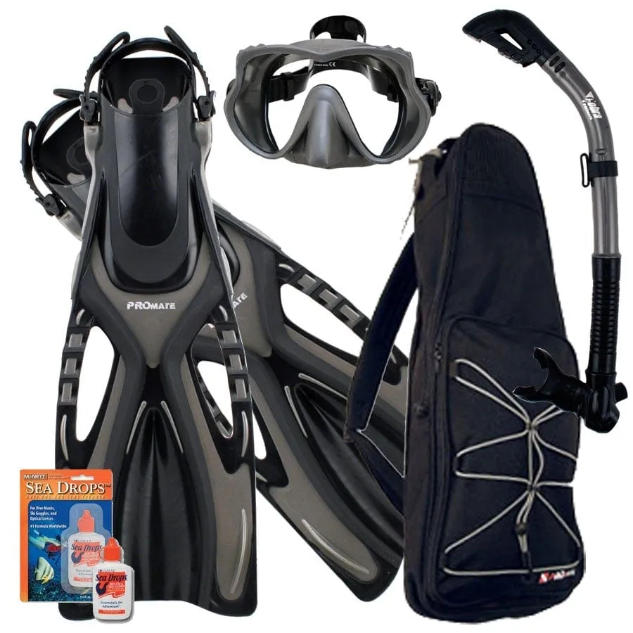 Promate Devil Snorkeling Scuba Diving Snorkel Mask Fins Gear Bag Set - SCS0043