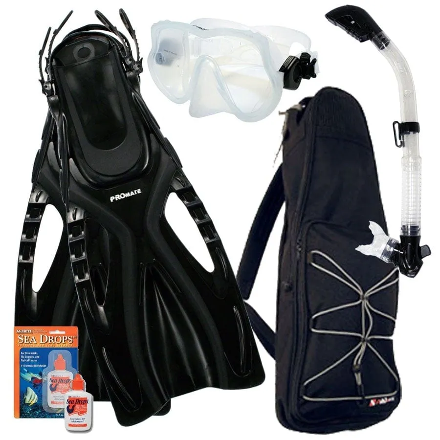 Promate Devil Snorkeling Scuba Diving Snorkel Mask Fins Gear Bag Set - SCS0043