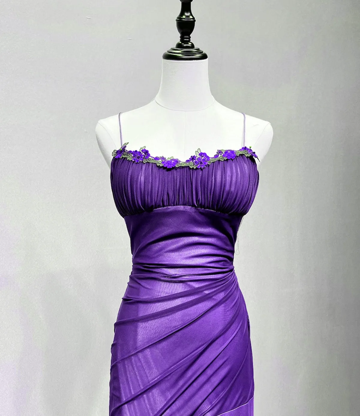 Purple Long Straps Scoop Vintage Evening Dress, Purple Formal Dress Prom Dress