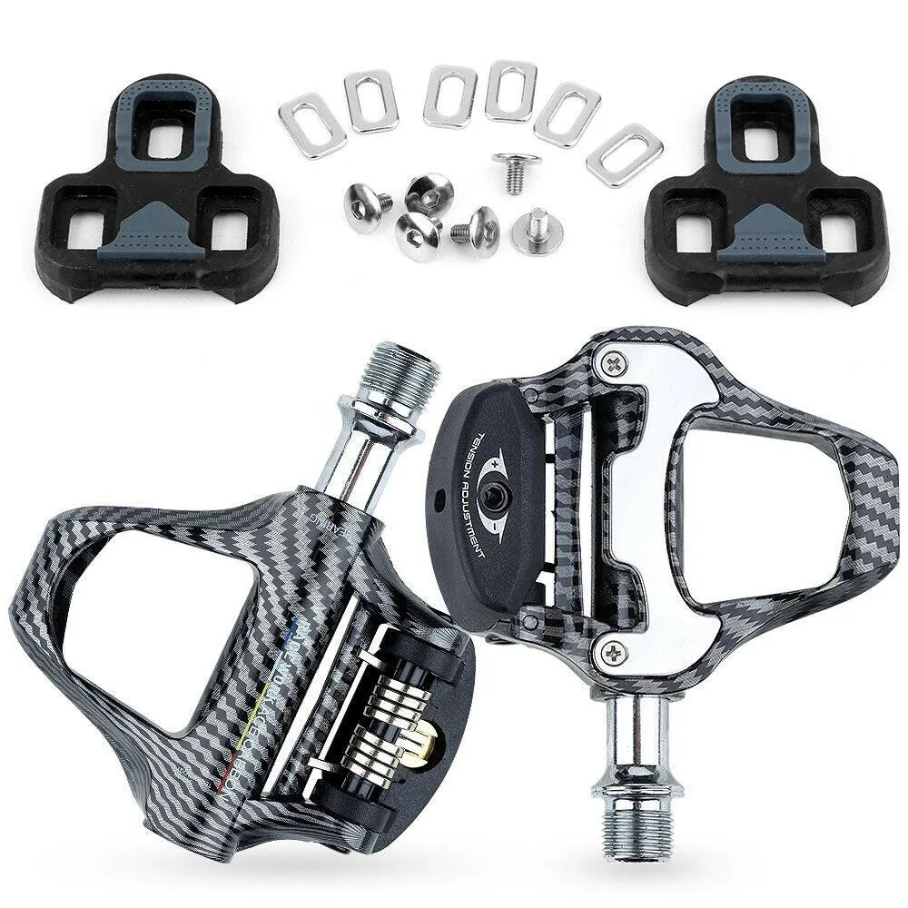 RACEWORK Road Bike Pedal Carbon Fiber Pattern Ultra Light Bearings Pedal For SPD Keo Self-Locking Bicycle Professional Pedals