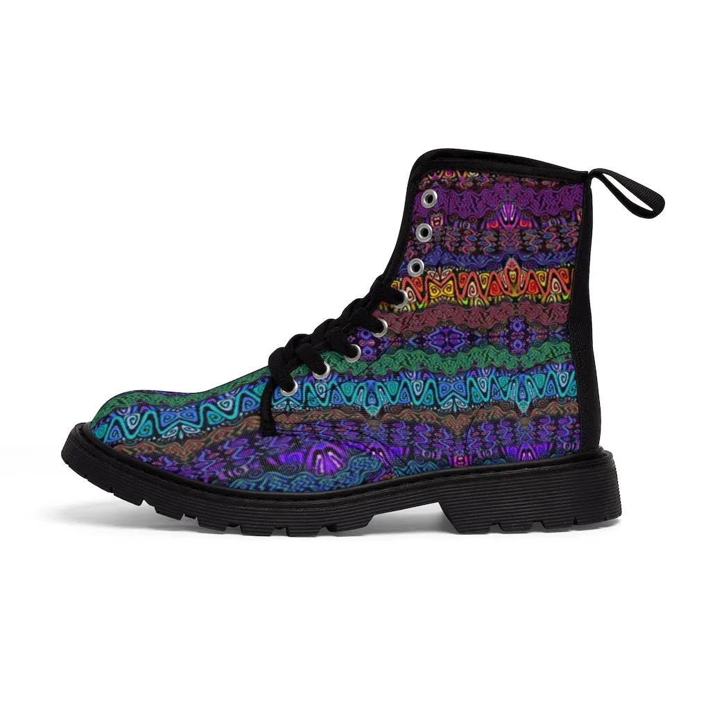 Rainbow Waves Women's Canvas Boots