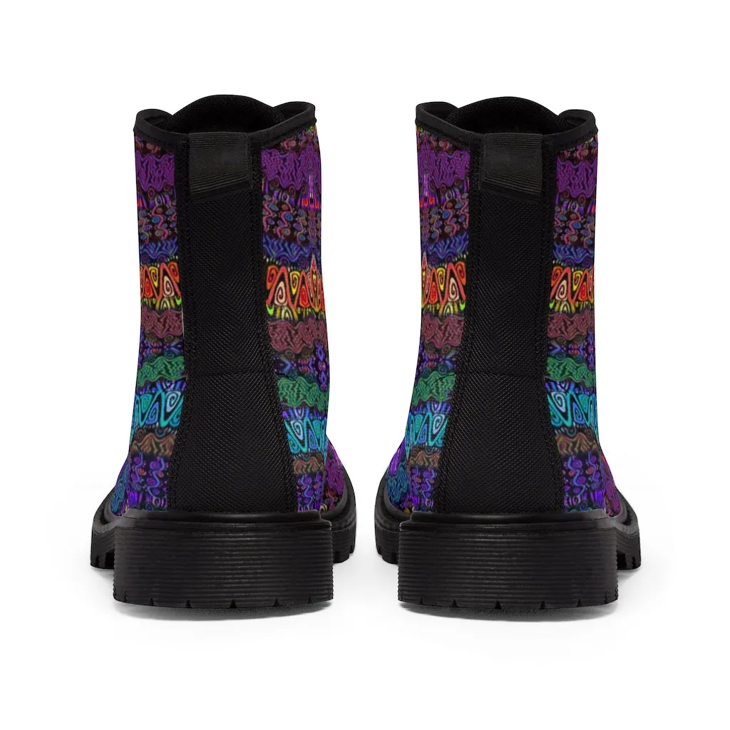 Rainbow Waves Women's Canvas Boots