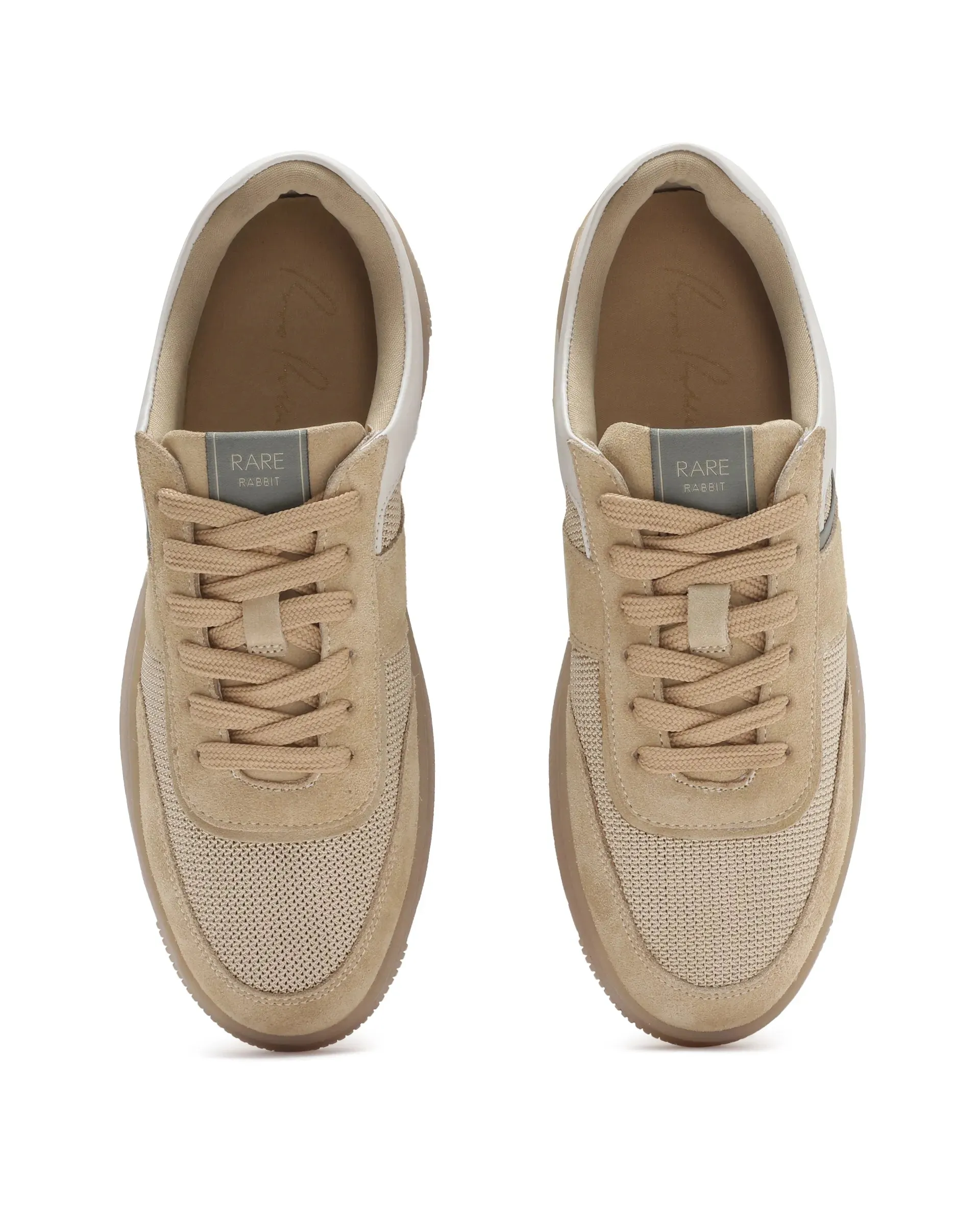 Rare Rabbit Men's Rubio Beige Premium Suede, Leather and Mesh Upper Round Toe Low-Top Lace-Up Sneaker Shoes