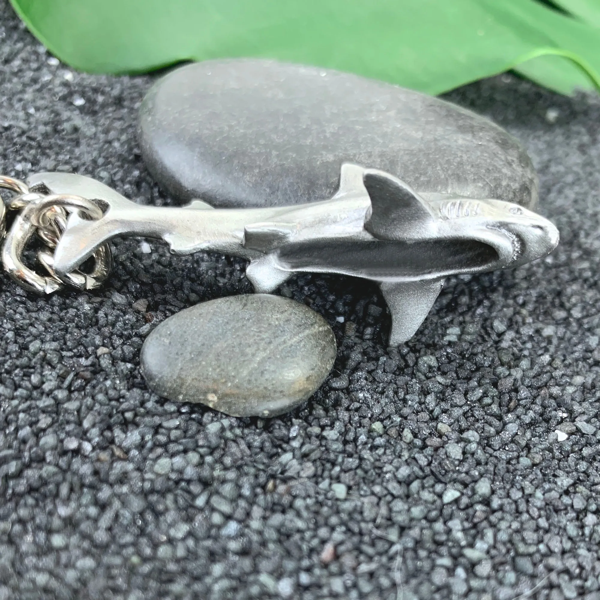 Reef Shark Keychain for Men and Women- Grey Reef Shark Keychain Charm, Gifts for Shark Lovers, Realistic Antique Pewter Keyring, Reef Shark Key Fob