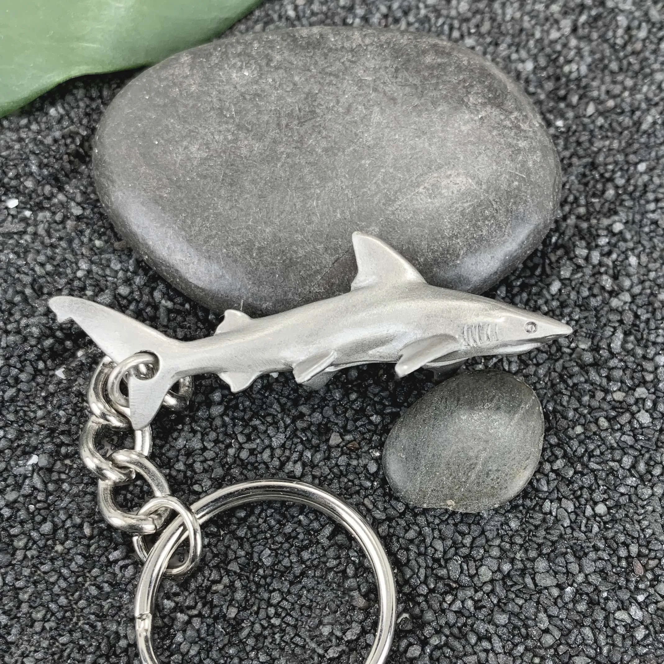 Reef Shark Keychain for Men and Women- Grey Reef Shark Keychain Charm, Gifts for Shark Lovers, Realistic Antique Pewter Keyring, Reef Shark Key Fob