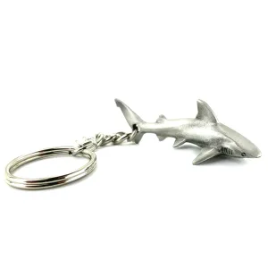 Reef Shark Keychain for Men and Women- Grey Reef Shark Keychain Charm, Gifts for Shark Lovers, Realistic Antique Pewter Keyring, Reef Shark Key Fob