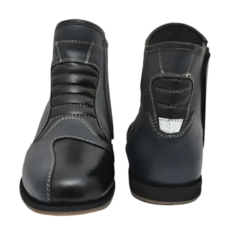 Rugged Leather Biker Boots with Durable Rubber Sole