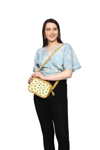 SACCI MUCCI Stylish Box Sling Bag for girls | Side Purse for Women Stylish Latest | Cross Body Sling Box Bags for Girls - Cute Polka (Mustard)