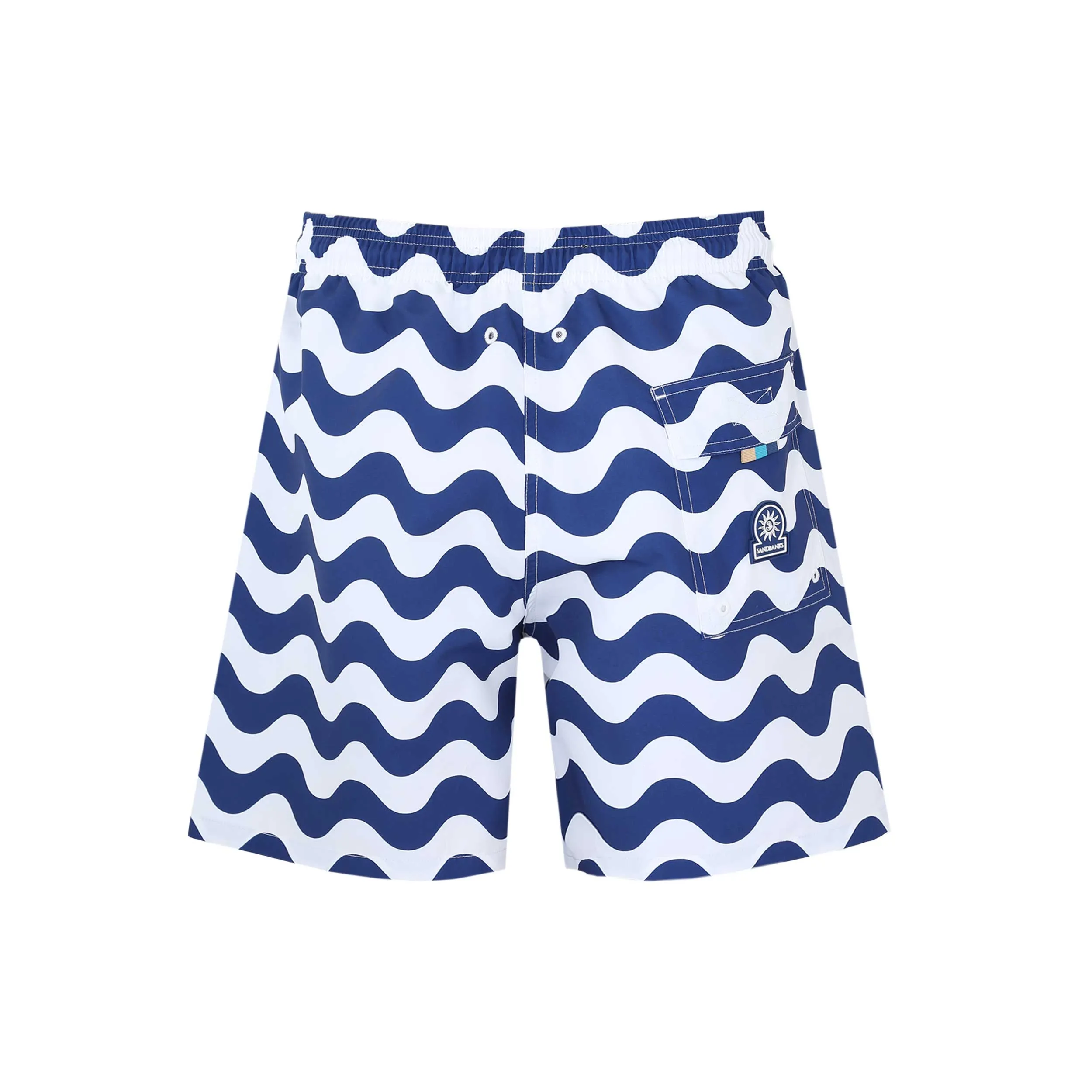 Sandbanks Geometric Wave Swim Shorts in Navy & White