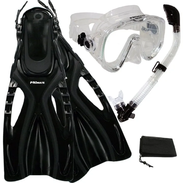 Scuba Diving Snorkeling Extra-Wide Mask Snorkel Fins Gear Set - SCS0081