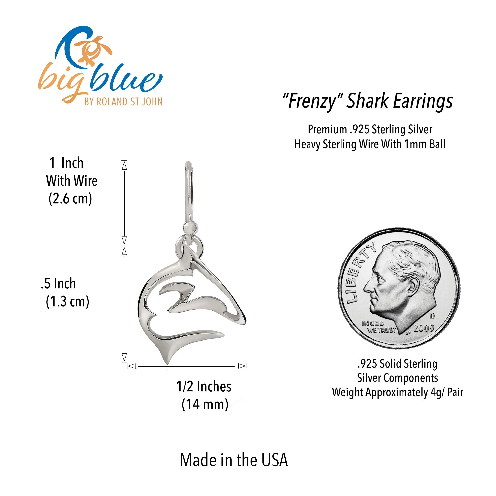 Shark Earrings for Women Sterling Silver- Shark Drop Earrings, Sterling Silver Shark Dangle Earrings, Gifts for Shark Lovers, Shark Charms