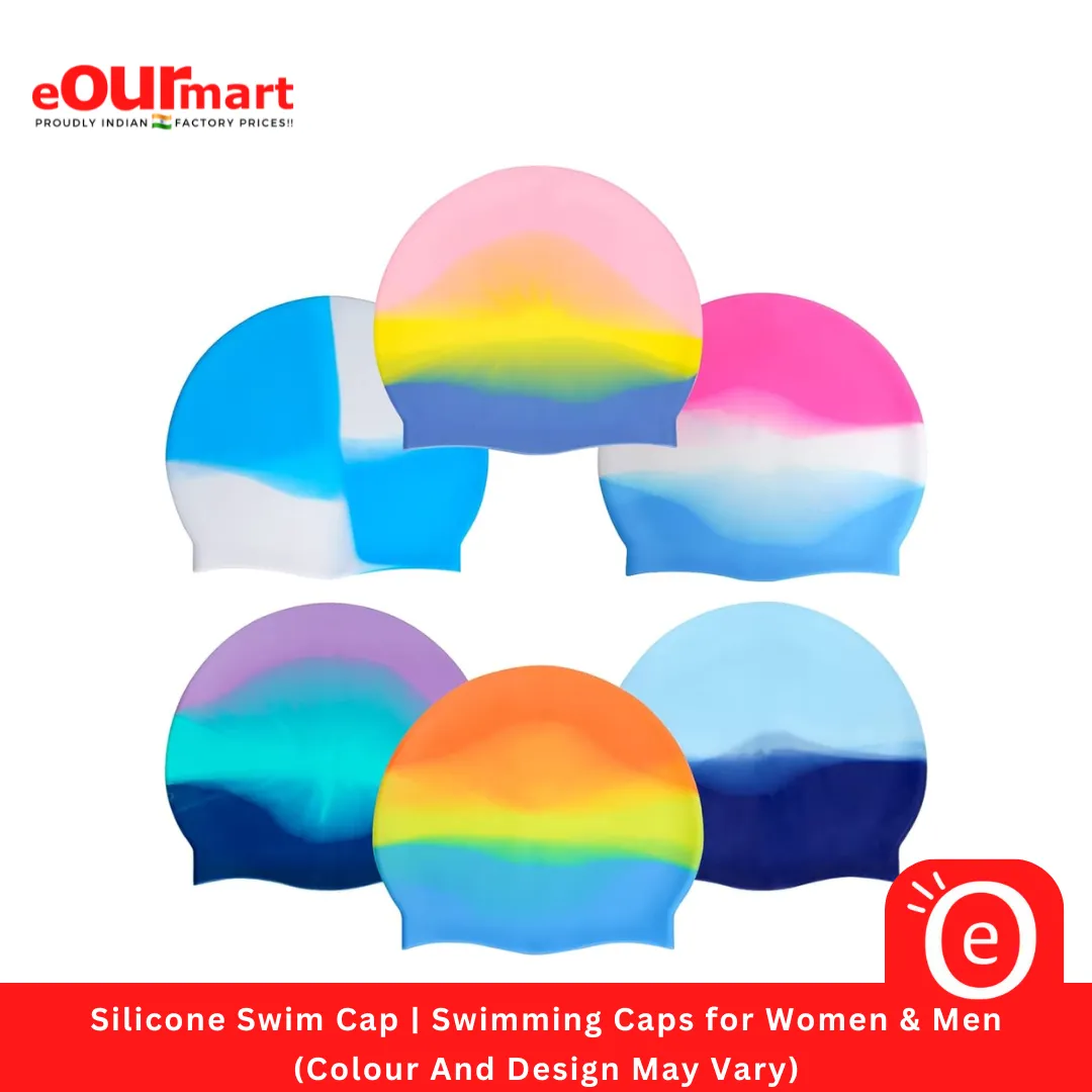 Silicone Swim Cap | Swimming Caps for Women & Men (Colour And Design May Vary)