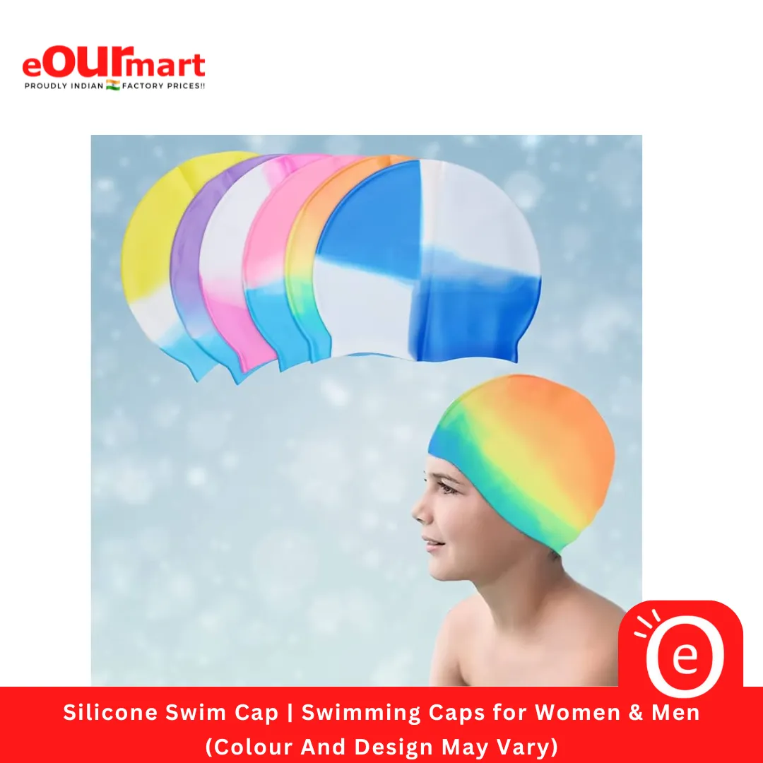 Silicone Swim Cap | Swimming Caps for Women & Men (Colour And Design May Vary)