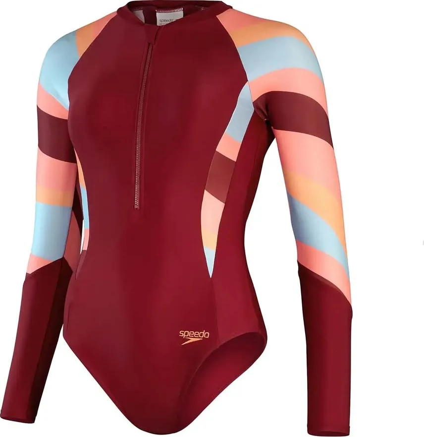 Speedo Women&#x27;s Long Sleeve Swim Suit Oxblood/Coral | Buy Speedo Women&#x27;s Long Sleeve Swim Suit Oxblood/Coral here | Outnorth