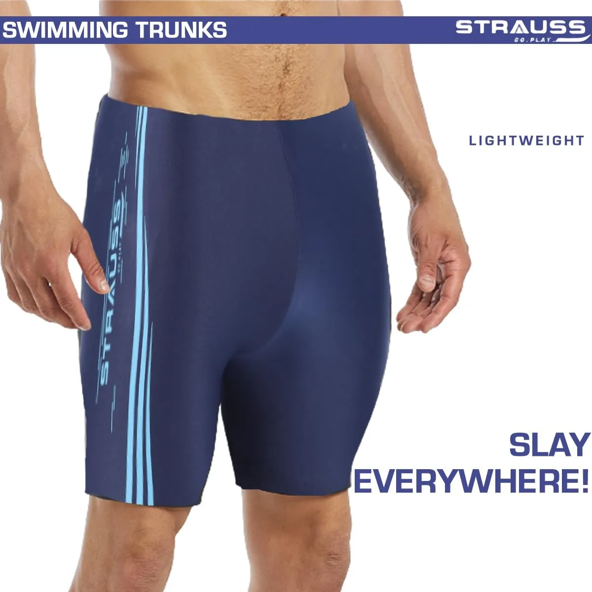 STRAUSS Swimming Shorts | Swimming Trunks for Men | Can Be Used for Gym, Running, Cycling, Swimming, Basketball, Cricket, Yoga, Football, Tennis, Badminton & More | Size: XL,(Blue Lines)