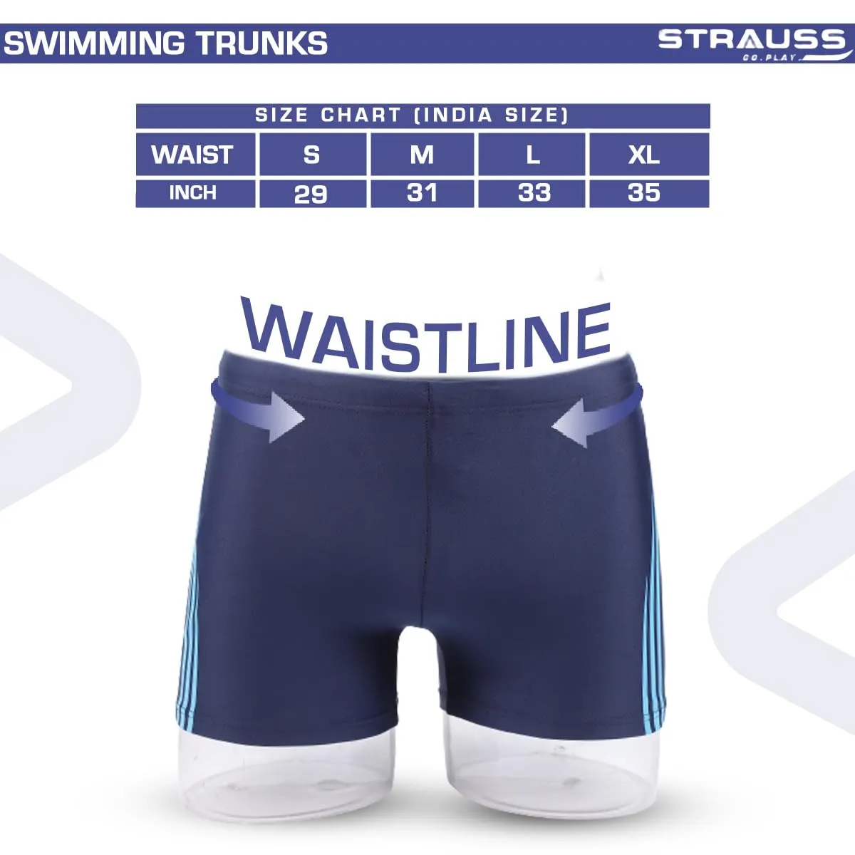 STRAUSS Swimming Shorts | Swimming Trunks for Men | Can Be Used for Gym, Running, Cycling, Swimming, Basketball, Cricket, Yoga, Football, Tennis, Badminton & More | Size: XL,(Blue Lines)