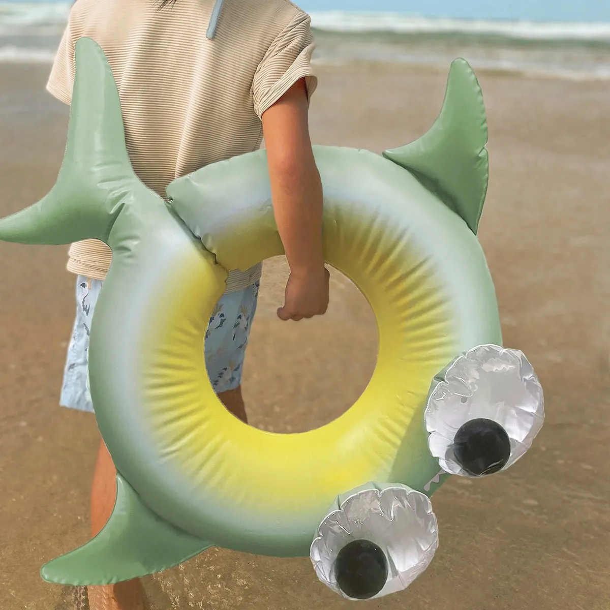 SUNNYLiFE Green Color Inflatable Kiddy Pool Ring Shark Tribe Khaki