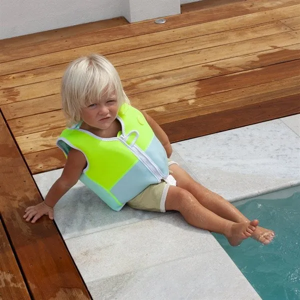 SunnyLife Swim Vest Salty the Shark Aqua Neon Yellow