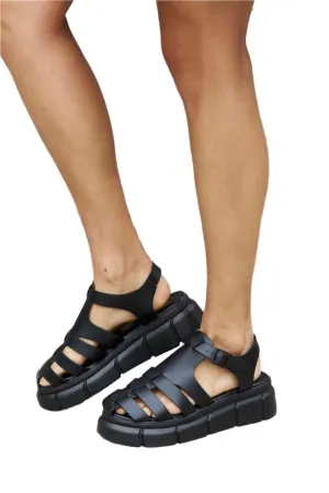 TEEK - Qupid Platform Cage Strap Sandal in Black