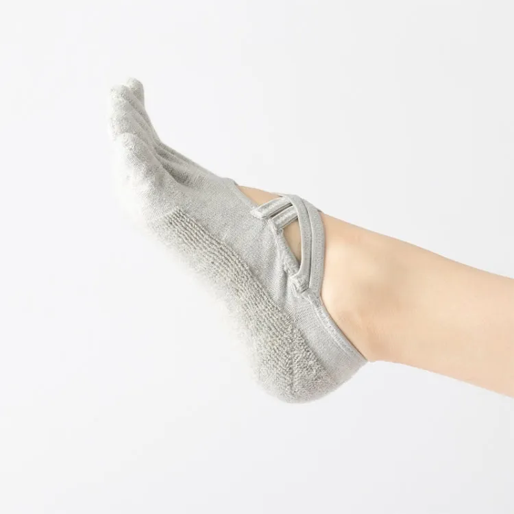 Terry Five-Finger Socks Cotton Thickened Warm and Non-Slip Yoga Socks Cross Strap Dance Socks, Size: One Size(Open Toe (Light Gray))