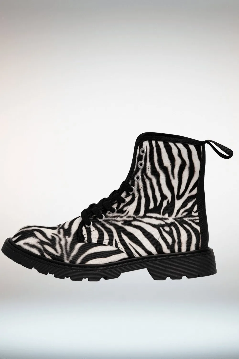 TGC Boutique Zebra Print Lace Up Ankle Boots - Black Sole