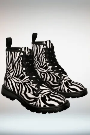 TGC Boutique Zebra Print Lace Up Ankle Boots - Black Sole