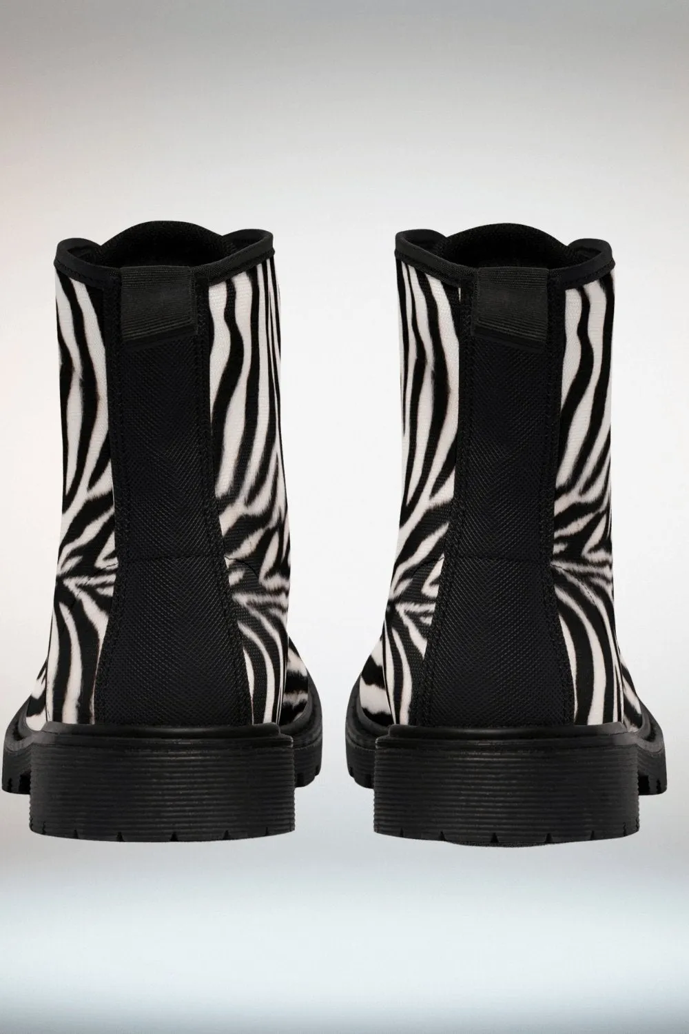 TGC Boutique Zebra Print Lace Up Ankle Boots - Black Sole