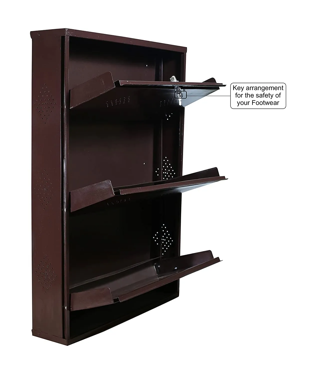 Toylation 3 Door Steel Metal Wall Mounted Shoe Rack with Central Locking System and Key Elegant Style