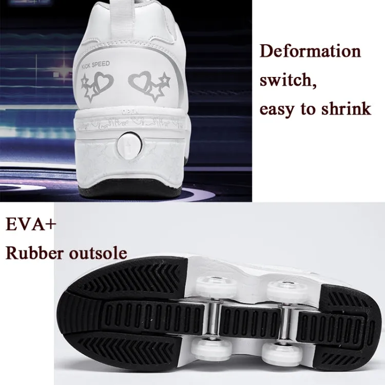 Two-Purpose Skating Shoes Deformation Shoes Double Row Rune Roller Skates Shoes, Size: 40(High-top With Light (White))