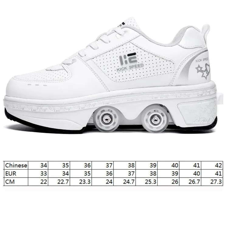 Two-Purpose Skating Shoes Deformation Shoes Double Row Rune Roller Skates Shoes, Size: 40(High-top With Light (White))