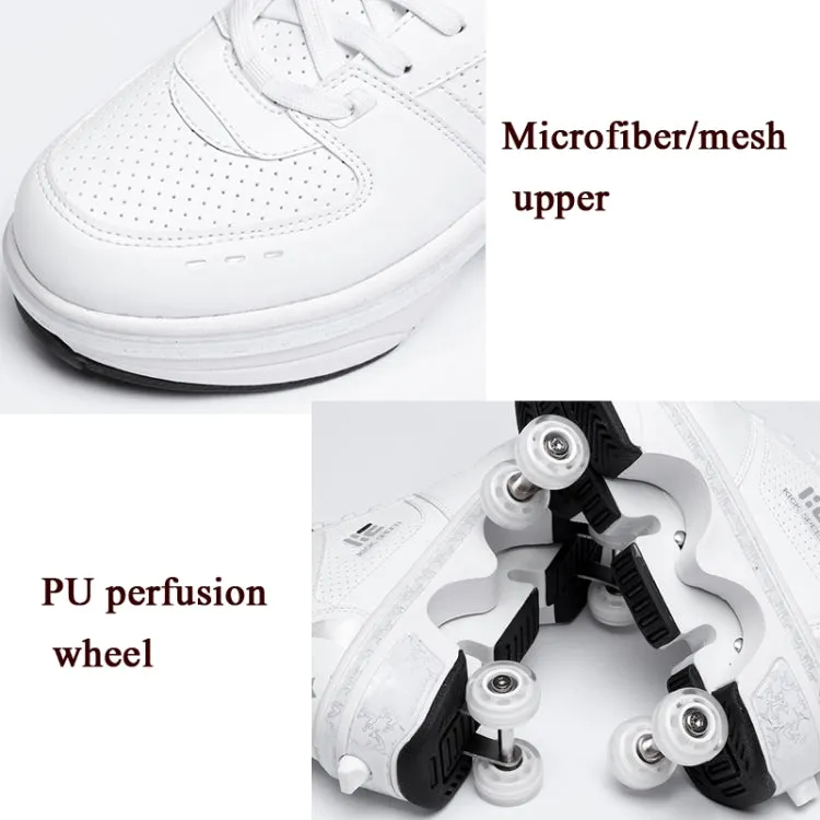 Two-Purpose Skating Shoes Deformation Shoes Double Row Rune Roller Skates Shoes, Size: 40(High-top With Light (White))