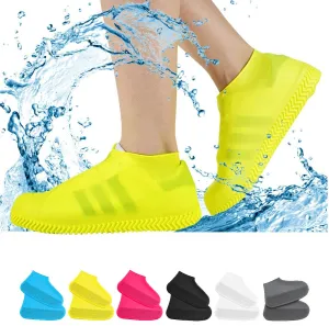 VBoo Waterproof Shoe Covers, Non-Slip Water Resistant Overshoes Silicone Rubber Rain Shoe Cover Outdoor cycling Protectors apply to Men, Women, Kids (Large, Yellow)